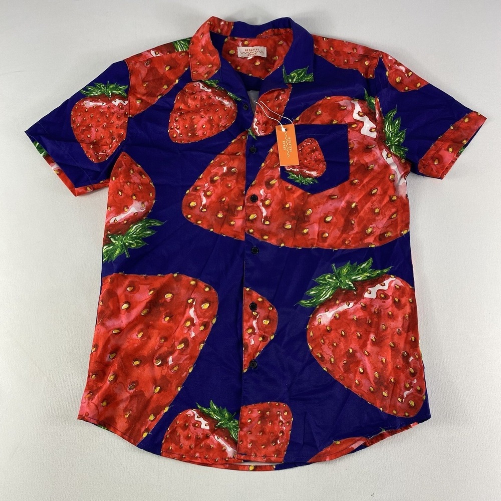 NEGATIVE SPACE Shirt Men's‎ Small Strawberry All Over Print Bold Button Up